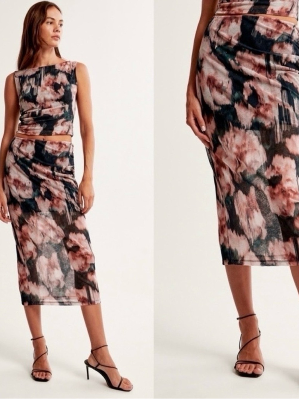 Floral Mesh Two-Piece Skirt Set